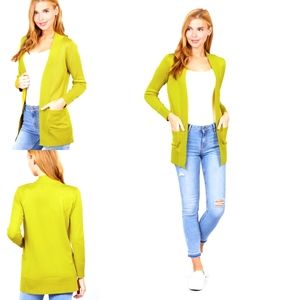 Lime color long sleeve open Sweater Cardigan